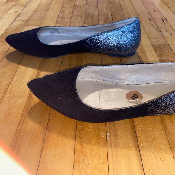 Black Silver Sparkles Pointed Toe Flat. Business in front/party in the back - Picture 2 of 6